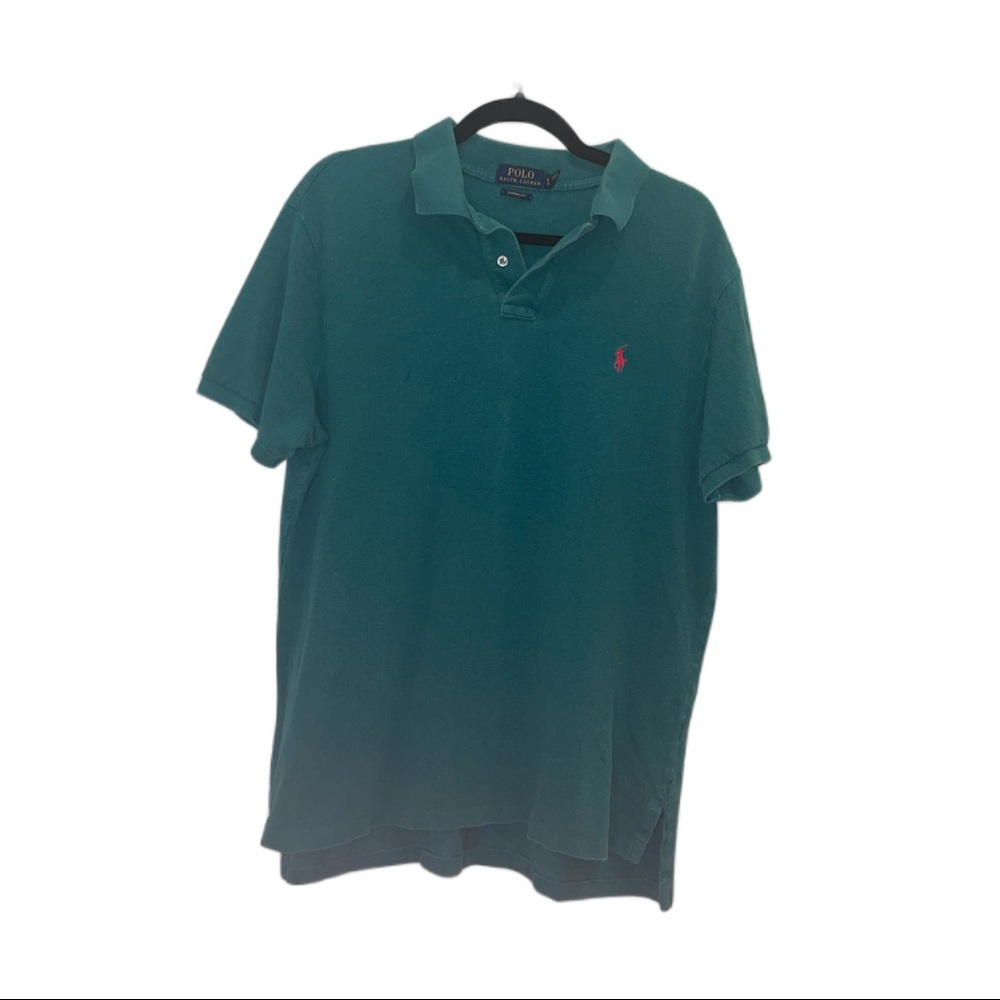 Vintage Blue/Green Polo Shirt with Pink Accent